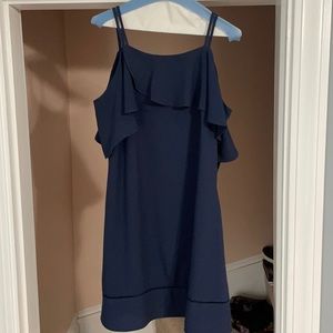 Maggie London cold shoulder navy dress